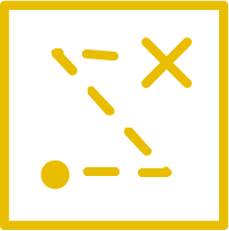 yellow lines, X icon