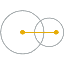 Two gray circles and a yellow line with dots in the center