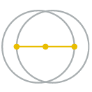 Two overlapping gray circles with a yellow line and dots in the center
