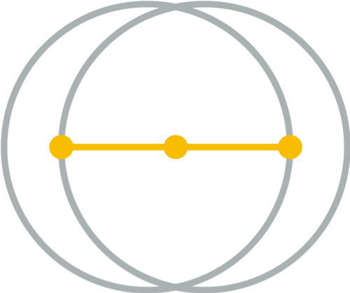 Two overlapping gray circles with a yellow line and dots in the center