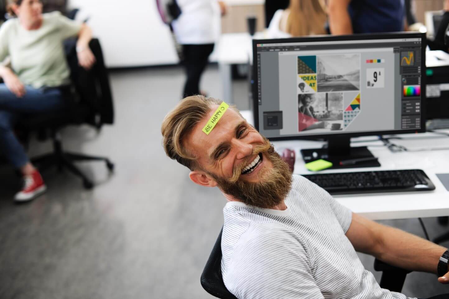 Bearded man, smiling